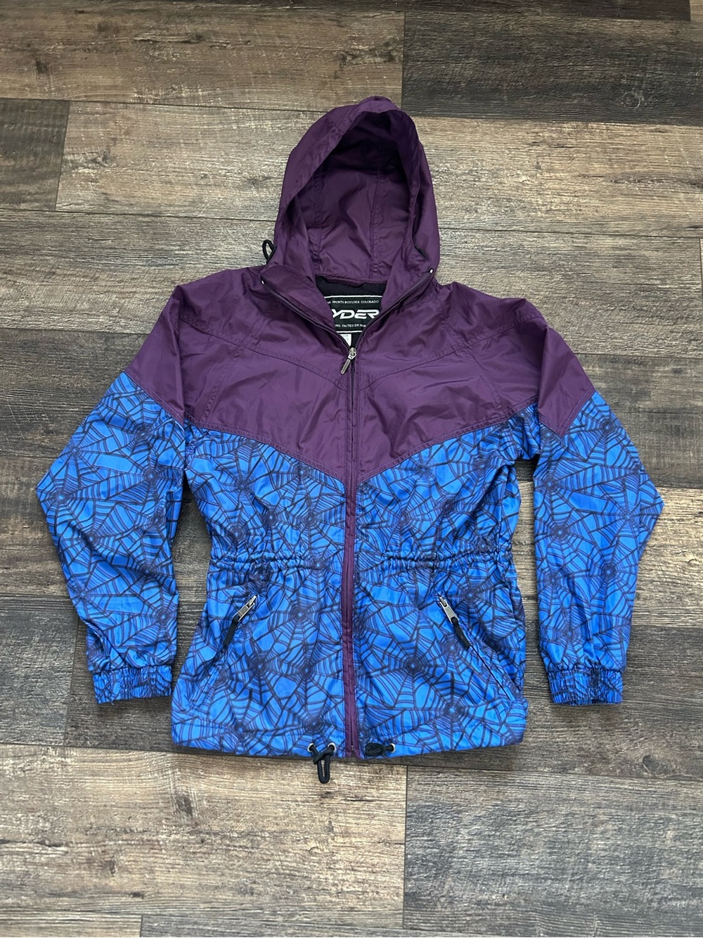 Vintage 90s Spyder Youth Cadet Sz 12 Hooded Windbreaker Jacket Purple Spiderweb